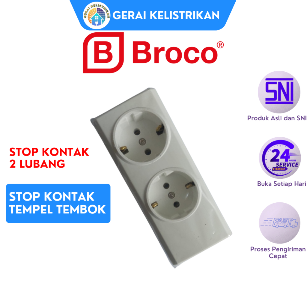Stop Kontak BROCO / Terminal BROCO / Stop Kontak 2 Lubang Putih BROCO