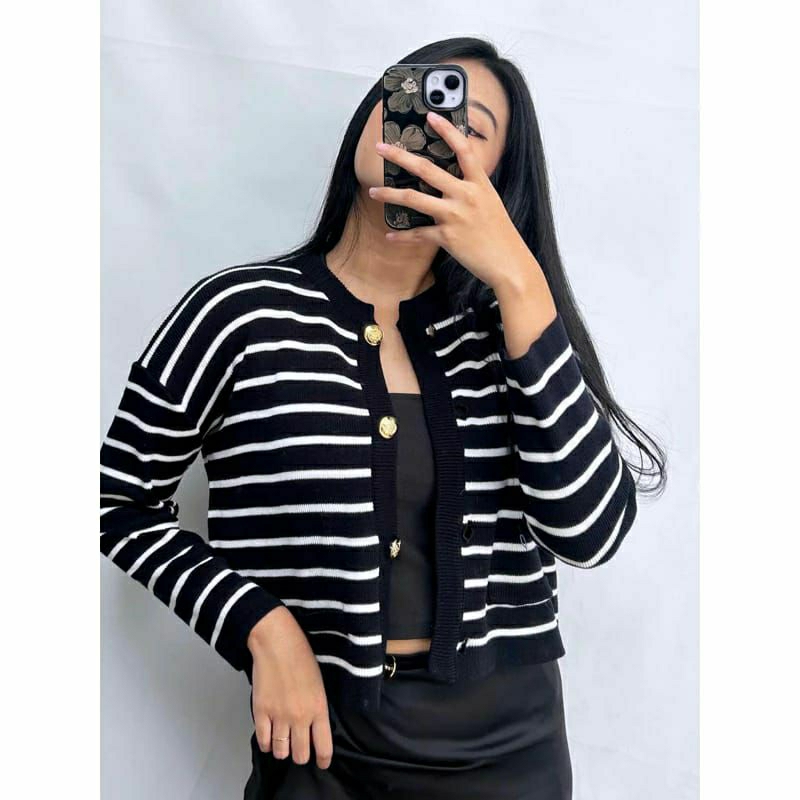 Cheesy Cardy Stripes/Baju Rajut Atasan Wanita/Rajut Motif/Baju Rajut Atasan Wanita Lengan Panjang/ k
