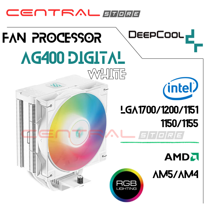 COOLER PROCESSOR DEEPCOOL AG400 DIGITAL WHITE  A-RGB 12 CM INTEL LGA1700 1200 1151 1150 1155 AMD AM4