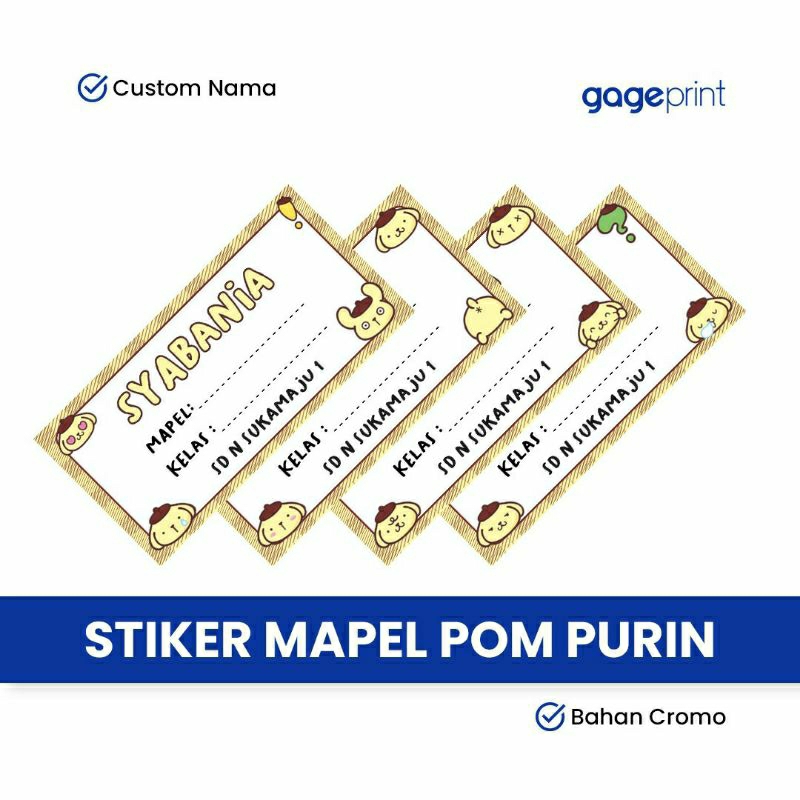 

35 Stiker Mapel Pom Pom Purin - Label Buku Pelajaran Pom Purin - Stiker Pom Pom Purin
