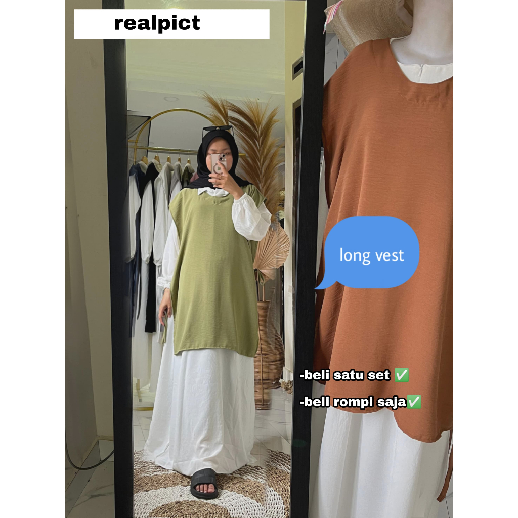 baju gamis wanita model terbaru Anzalya Dress mix outer rompi bahan Crinkle premium simple kekinian
