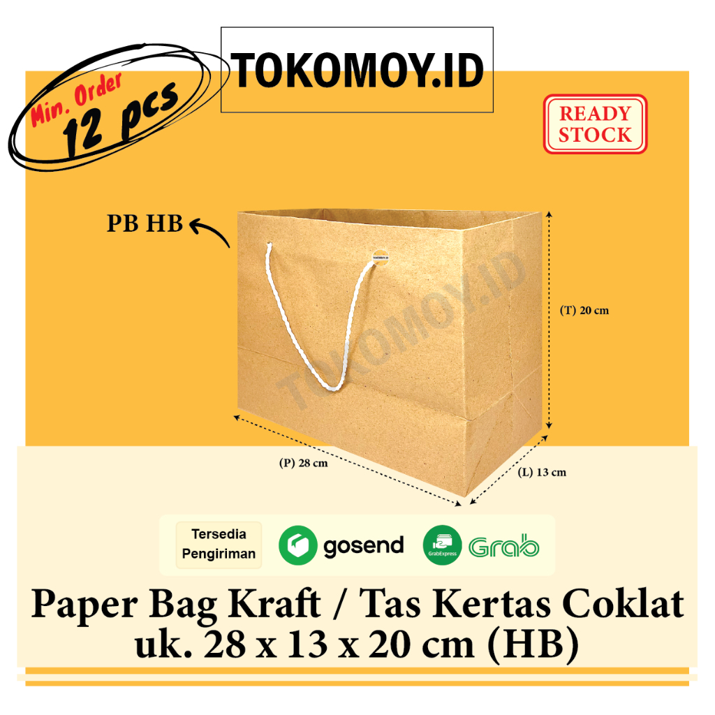 

Paper Bag Kraft uk. 28x13x20cm / Tas Kantong Kertas Coklat Polos Ukuran HB