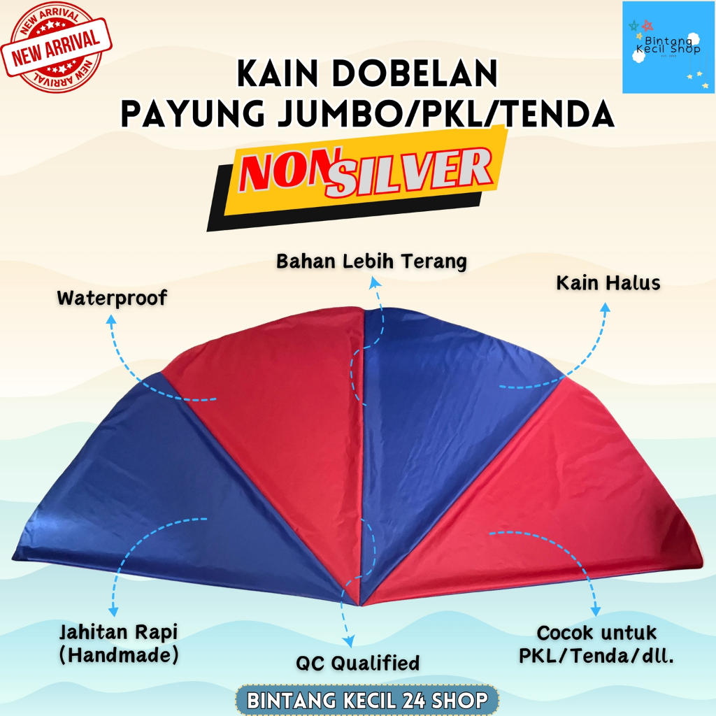 KAIN PENGGANTI KAIN PAYUNG NON SILVER DUA WARNA BIRU-MERAH POLOS
