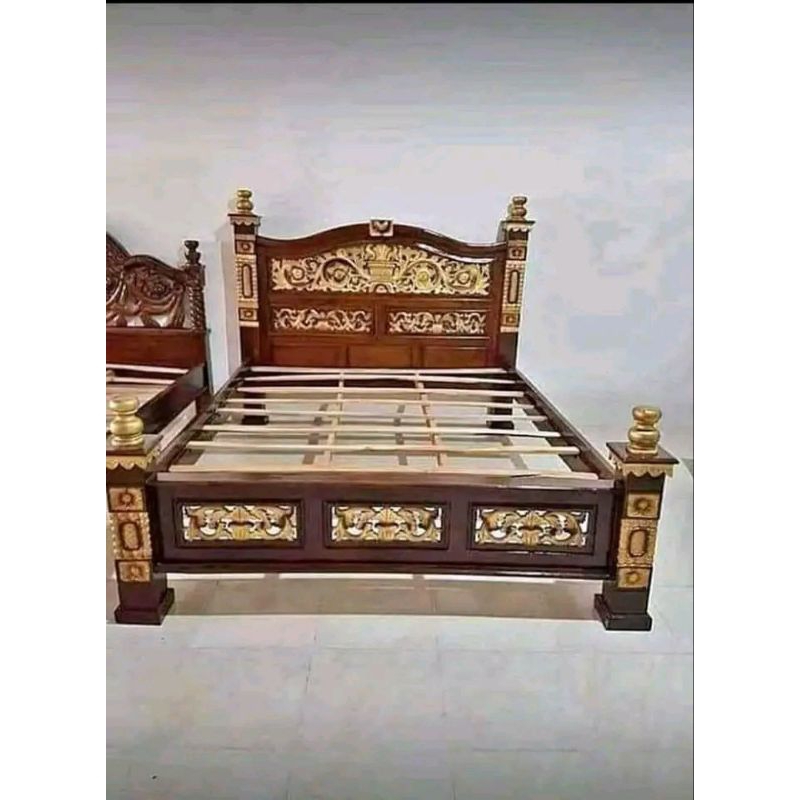 Dipan tempat tidur Rahwana ukuran 160x200 / Tempat tidur ukir kayu jati j