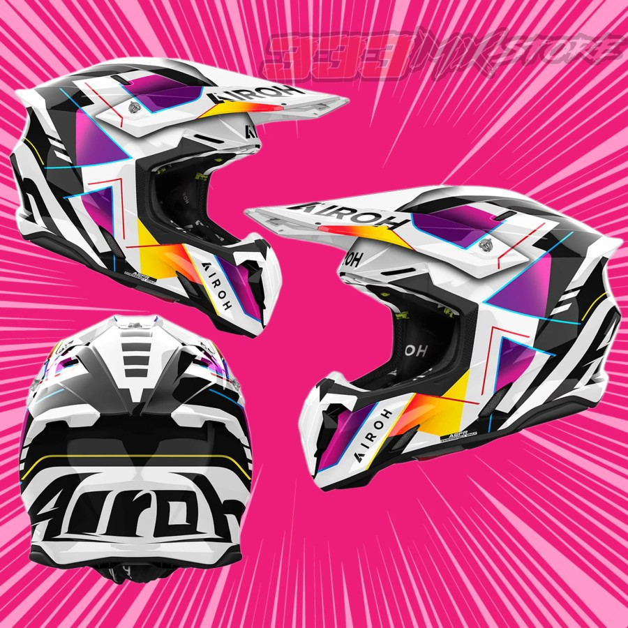 Helm Airoh Twist 3.0 Rainbow White Purple Helm Motor Airoh Twist Cross Trail Original
