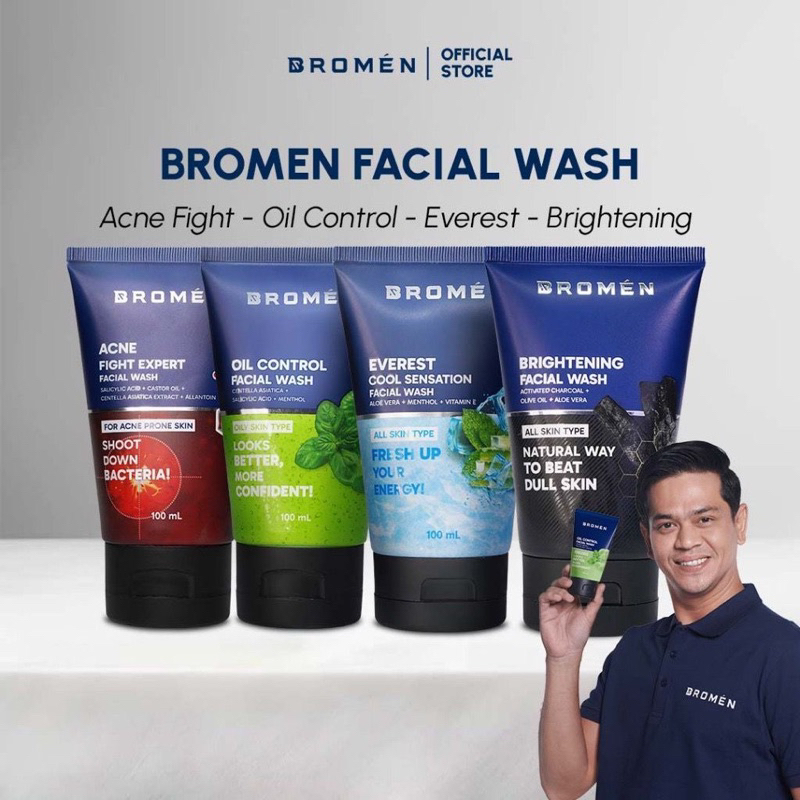 BROMEN Facial Wash Sabun Cuci Muka Pria untuk Kulit Kusam Berjerawat dan Kering