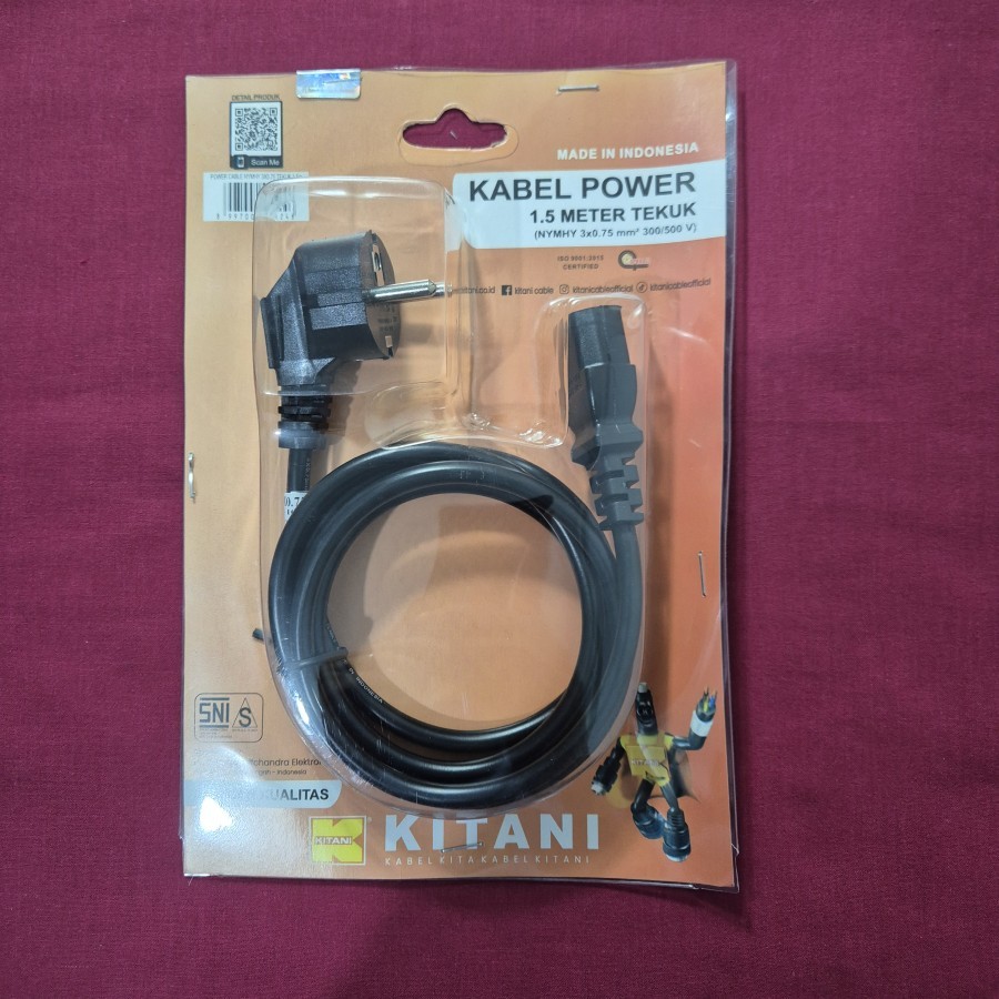 Jack Power Colokan Steker Bengkok + Kabel Power 3 PIN NYMHY 3x0.75mm 1.5M Meter FULL KITANI