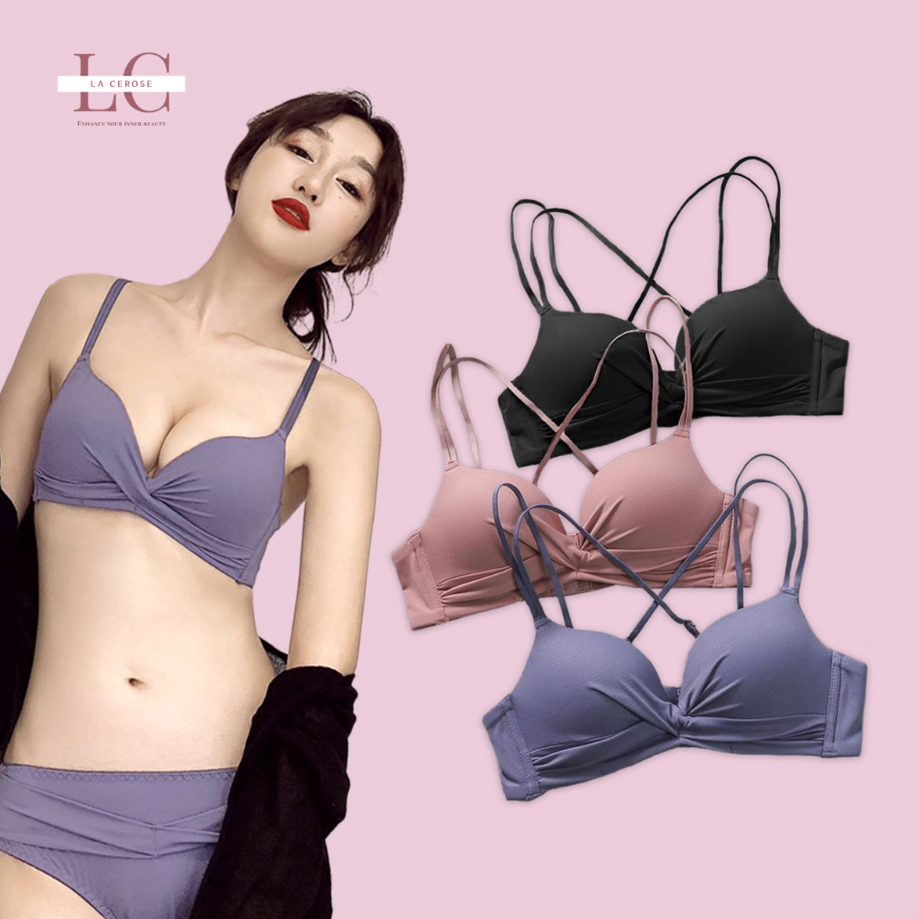 BH Bra Wanita Push Up Busa Tebal Tanpa Kawat Halus Nyaman Motif Pita Tali Sexy Hot Pakaian Dalam Per