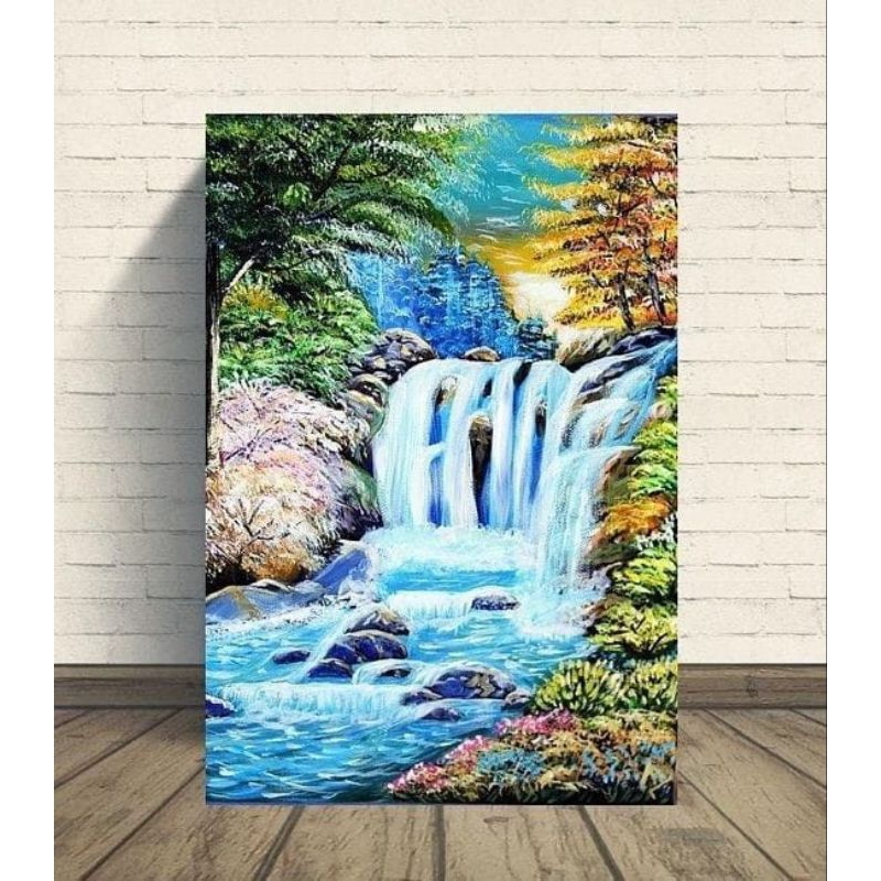 Lukisan Air terjun minimalis modern include (frame)