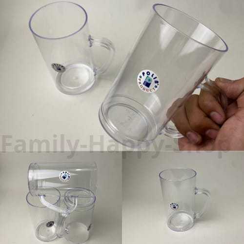 (1Lusin / 6Pcs) Gelas Plastik Bening 500ml,Gelas Bergagang Plastik Bening POLIN