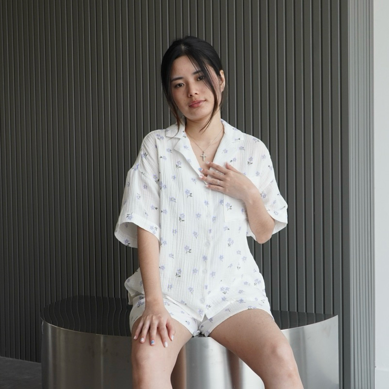 Viral !!! Oseyo - Key Set Cotton Crinkle Pajamas Baju Tidur