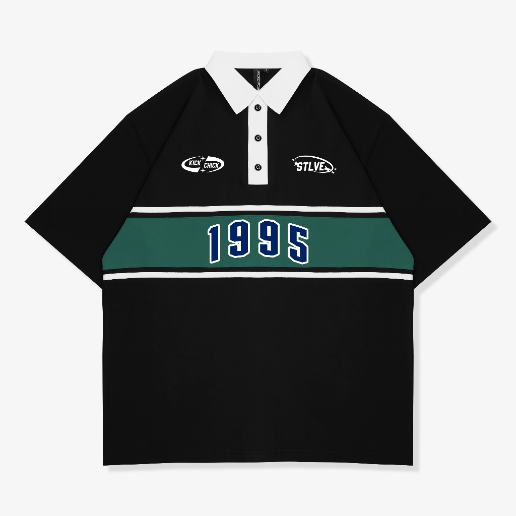 Kickchick Polo Rugby Shirt 1995 Black & Navy | Baju berkerah | Kaos Kasual Formal | KCPS002