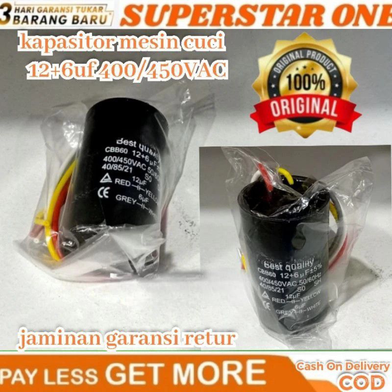 kapasitor mesin cuci 12uf+6uf /kapasitor/capasitor mesin cuci