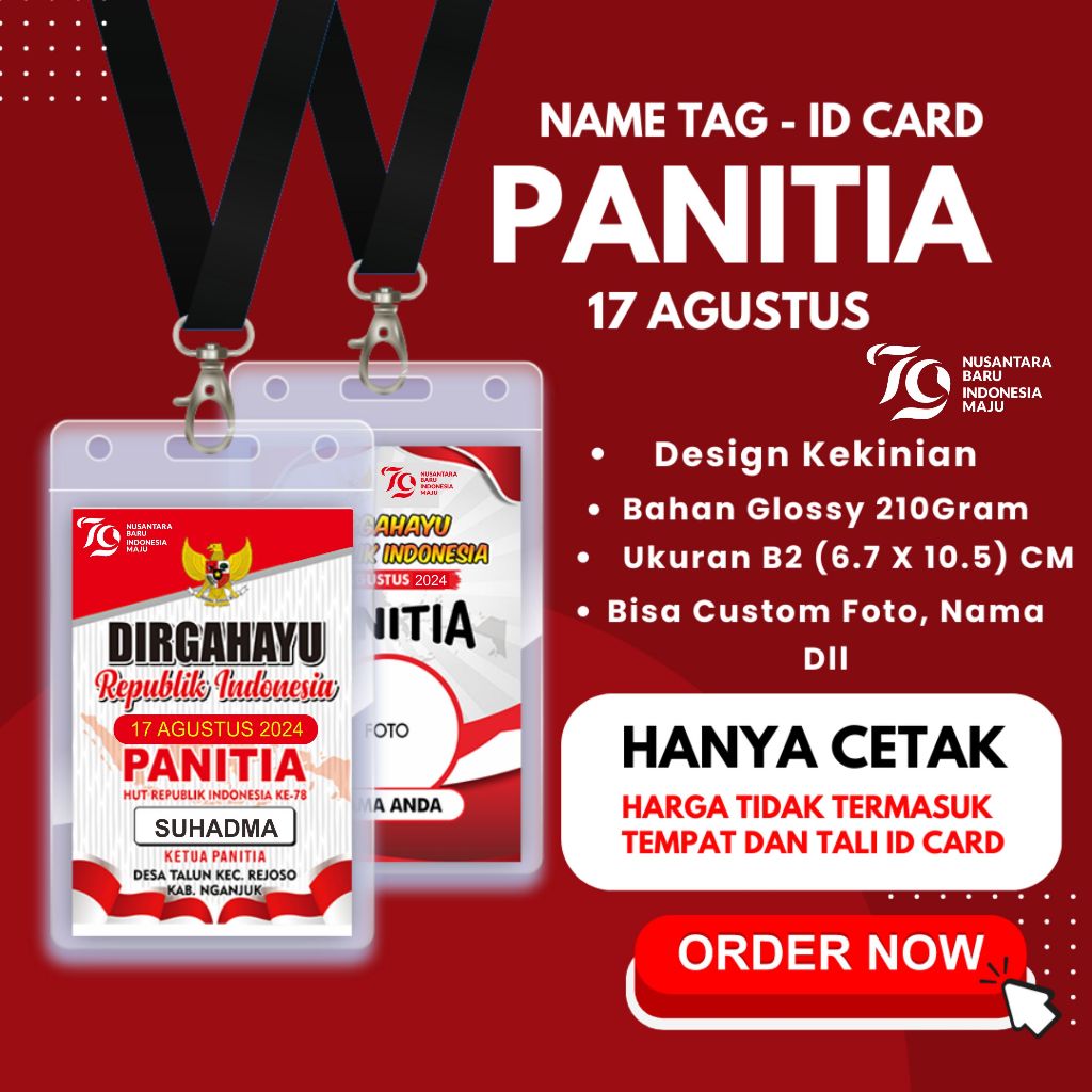 

ID CARD PANITIA 17 AGUSTUS LOMBA KEMERDEKAAN AGUSTUSAN TALI LANYARD PLASTIK NAMETAG TANDA PENGENAL