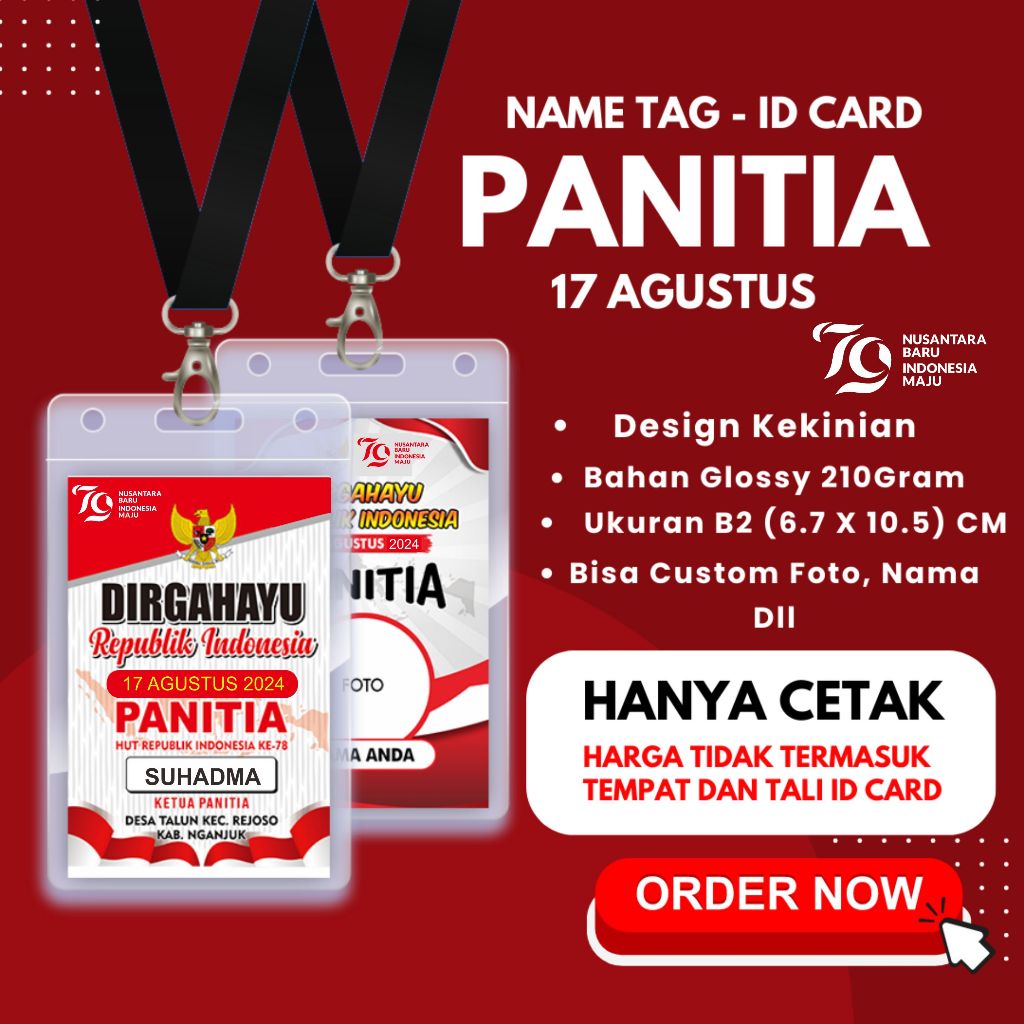 ID CARD  PANITIA 17 AGUSTUS LOMBA KEMERDEKAAN AGUSTUSAN TALI LANYARD PLASTIK NAMETAG TANDA PENGENAL