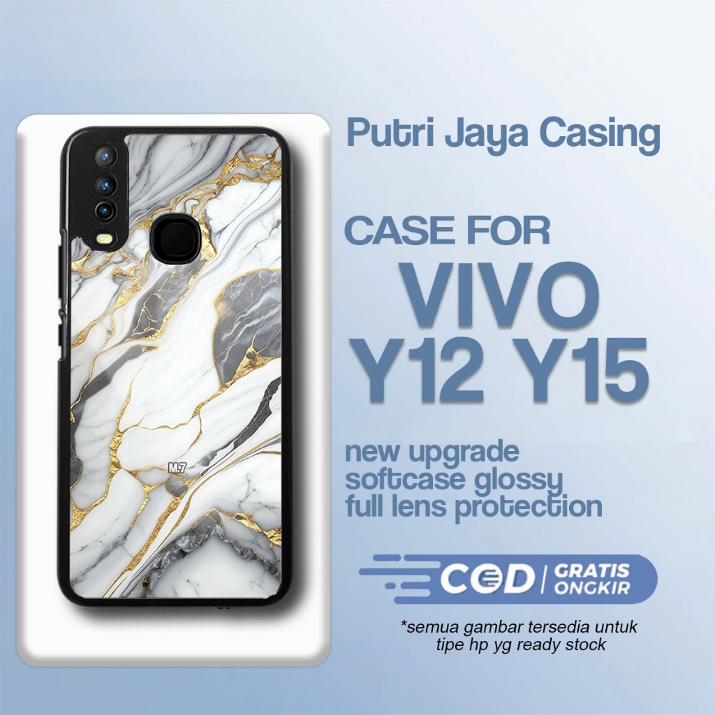 Case Vivo Y12 Y15 Terbaru - Casing Vivo Y12 Y15 - Motif Marmer - Hardcase Premium Glossy - Softcase 