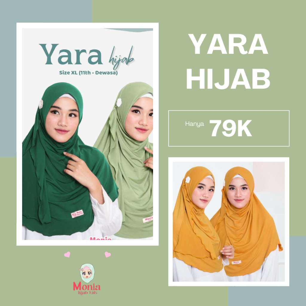Hijab Anak Tanggung | Yara Hijab by Monia - Size XL (11th - Dewasa) Bergo Dewasa/ Bergo Jersey