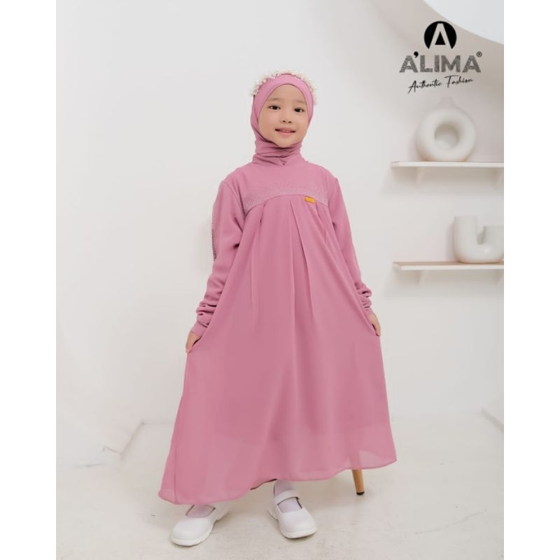 GAMIS ALENEE SET HIJAB/GAMIS ANAK USIA 4-14 TAHUN/GAMIS ANAK MODEL BARU/GAMIS ANAK POLOS LUCU/DRES A
