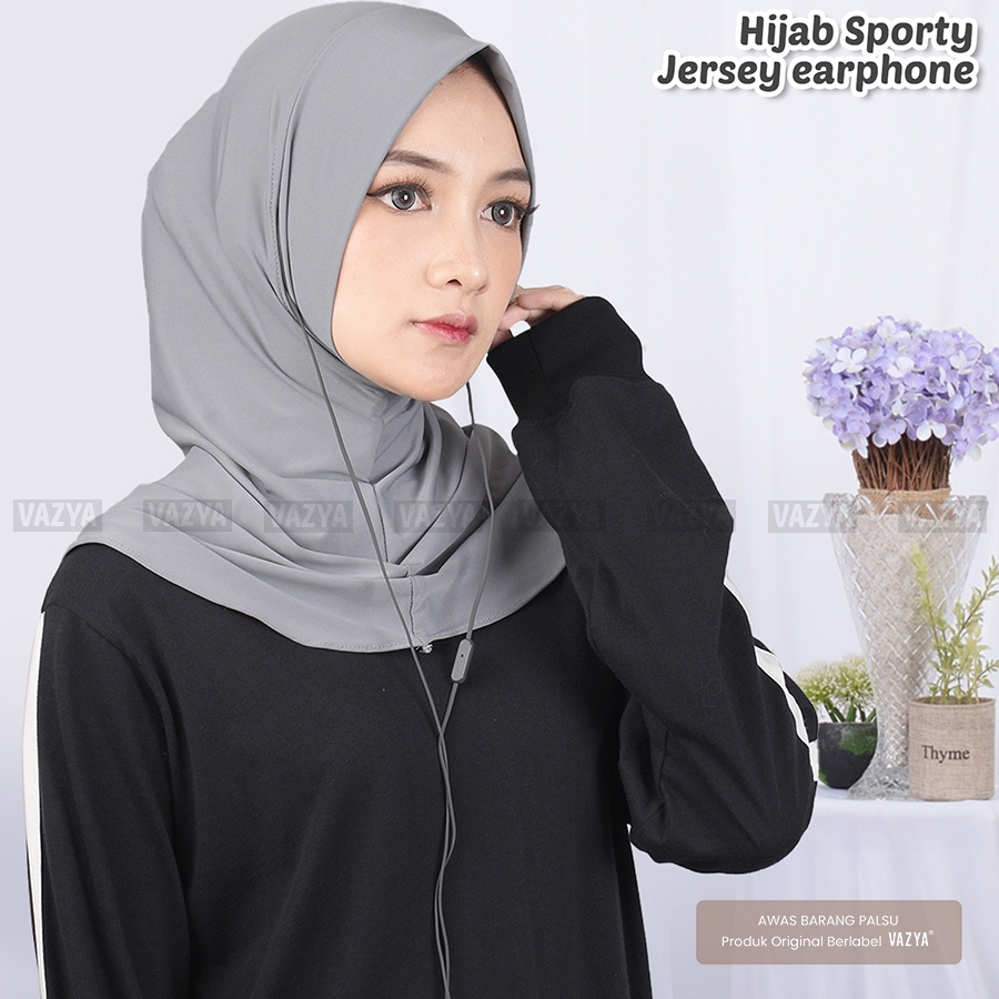 Hijab Sporty Zafirah Jersey Earphone Hole / Hijab Sport Olahraga Gym Lari Renang Kerudung Instant Mu