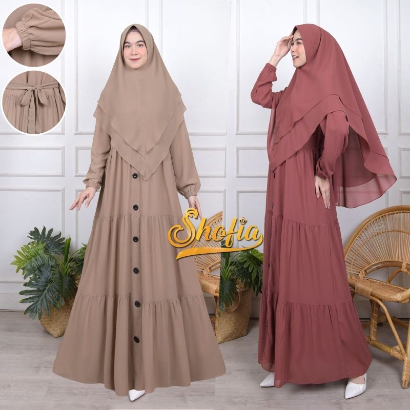 Gamis Syari Ceruti Set Khimar model kancing