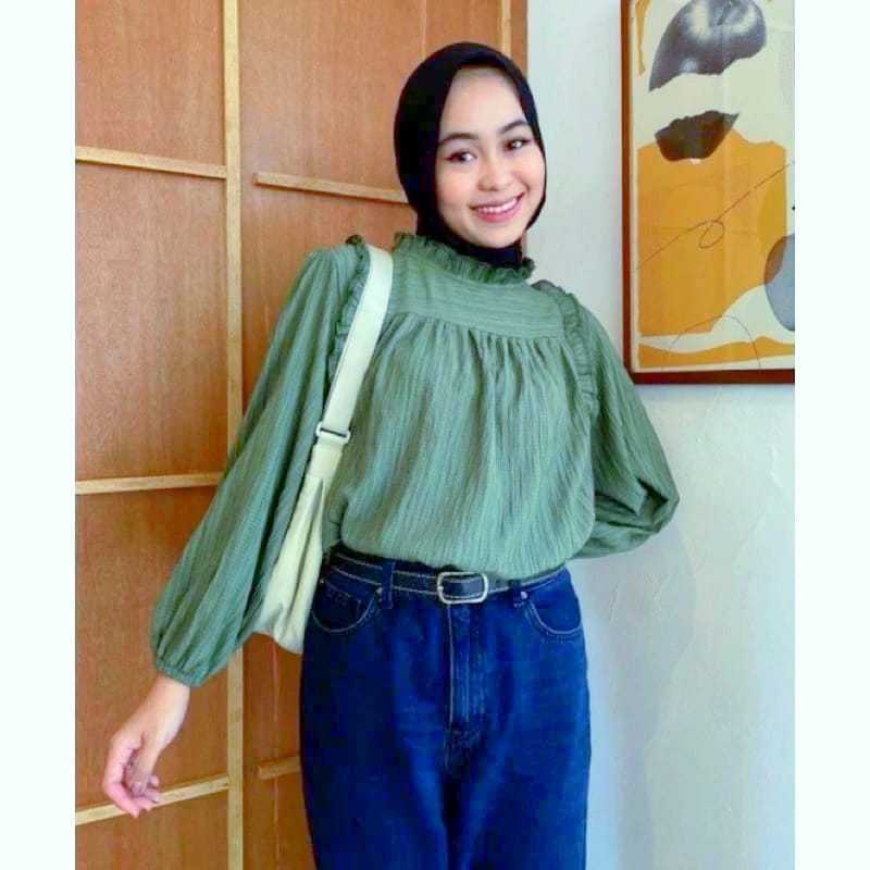 Kanya Blouse Crinkle Lady Shena Atasan Wanita Korean Style Daisy Blouse Moreo Blouse