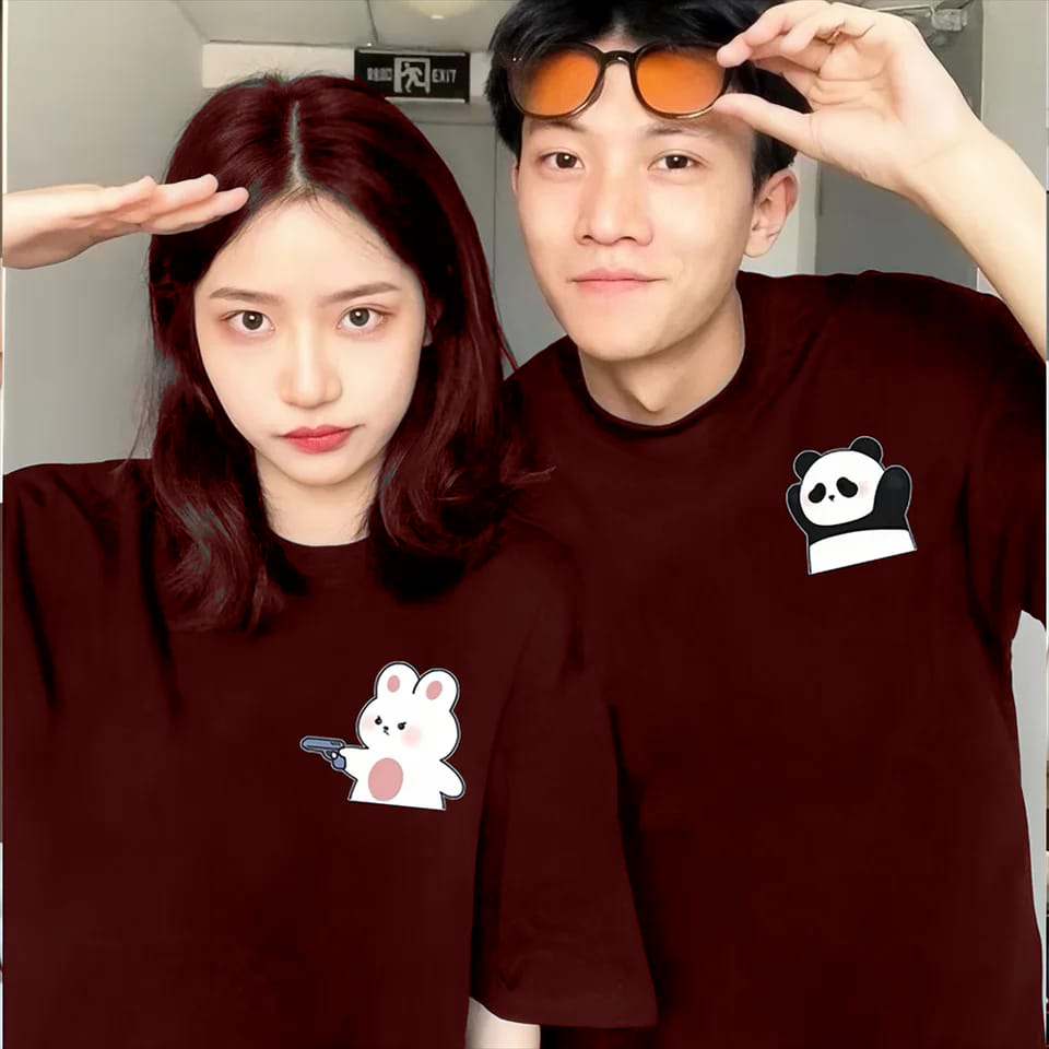 COD-BAJU KAOS COUPLE PASANGAN LENGAN PENDEK-PANDA-BAJU PASANGAN MOTIF PRINT SBLON-COUPLE TREND-COUPL