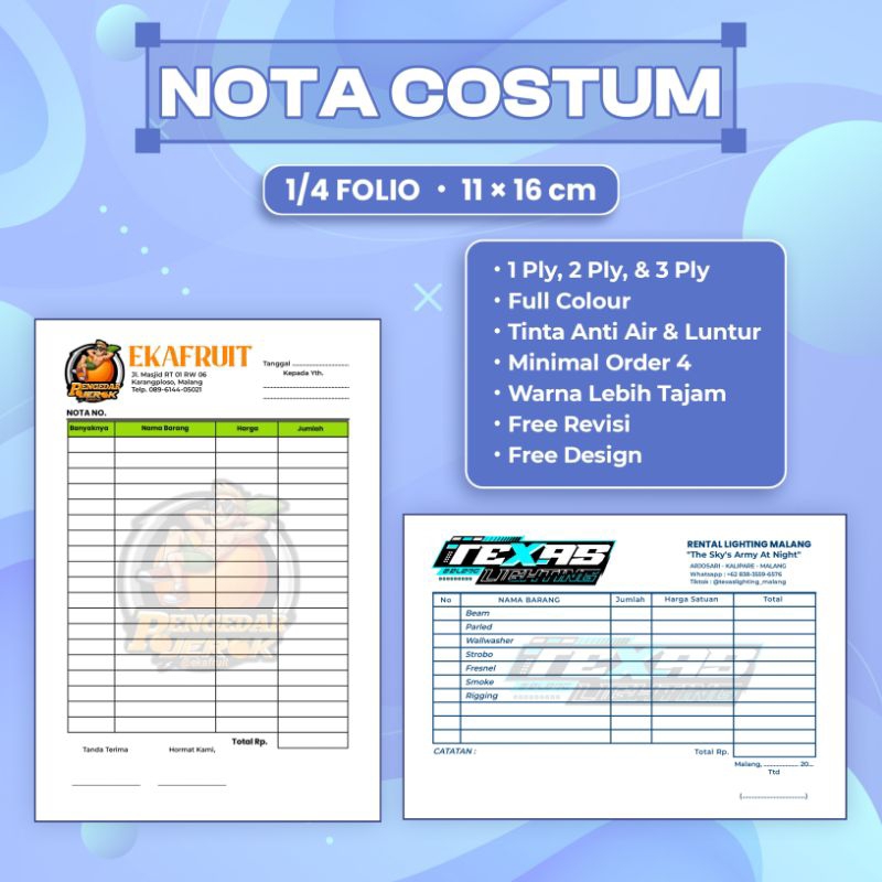 

Cetak Nota Custom Folio Ukuran 1/4 Bon Faktur Custom