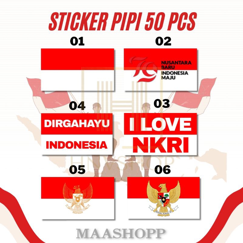

50 pcs Stiker Pipi Merah Putih HUT RI Kemerdekaan Agustus