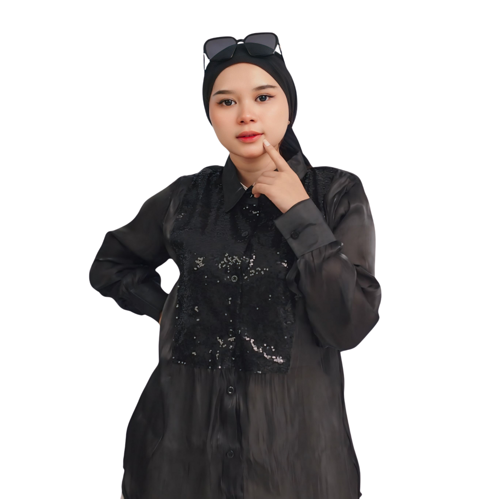 CELEBRE STAR Mosella Kemeja Shimer Atasan Wanita Kekinian Mewah Metrosequin Korean Style Jumbo Gemuk