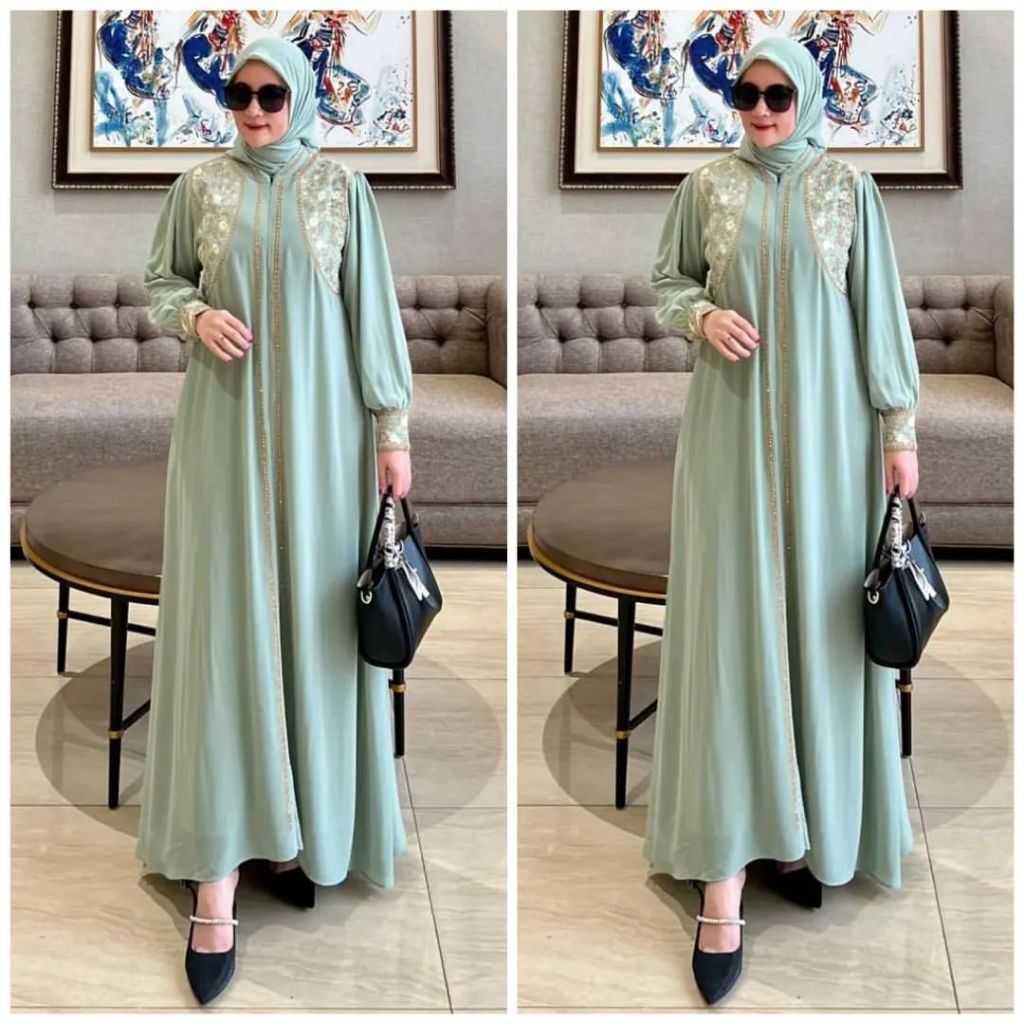PROMO LIVIA DRESS Baju Dress Bordir Kondangan Bordir Mewah Dress Panjang Hijab Hitam  Bahan Ceruty B
