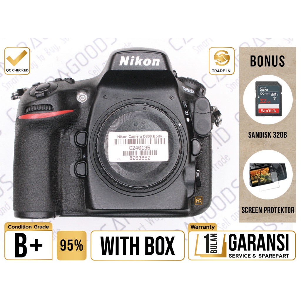 Nikon D800 DSLR Full Frame Camera Body Only - Grade B+ - C240135 Kamera Profesional Digital SLR Used