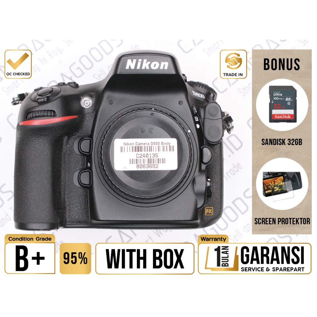 Nikon D800 DSLR Full Frame Camera Body Only - Grade B+ - C240135 Kamera Profesional Digital SLR Used