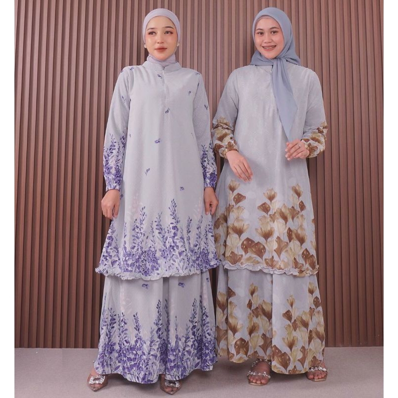Gamis Malaysia Motif Terbaru Kombinasi Cantik Mewah Premium Baju Kurung Menyatu Pakaian Muslimah Mel
