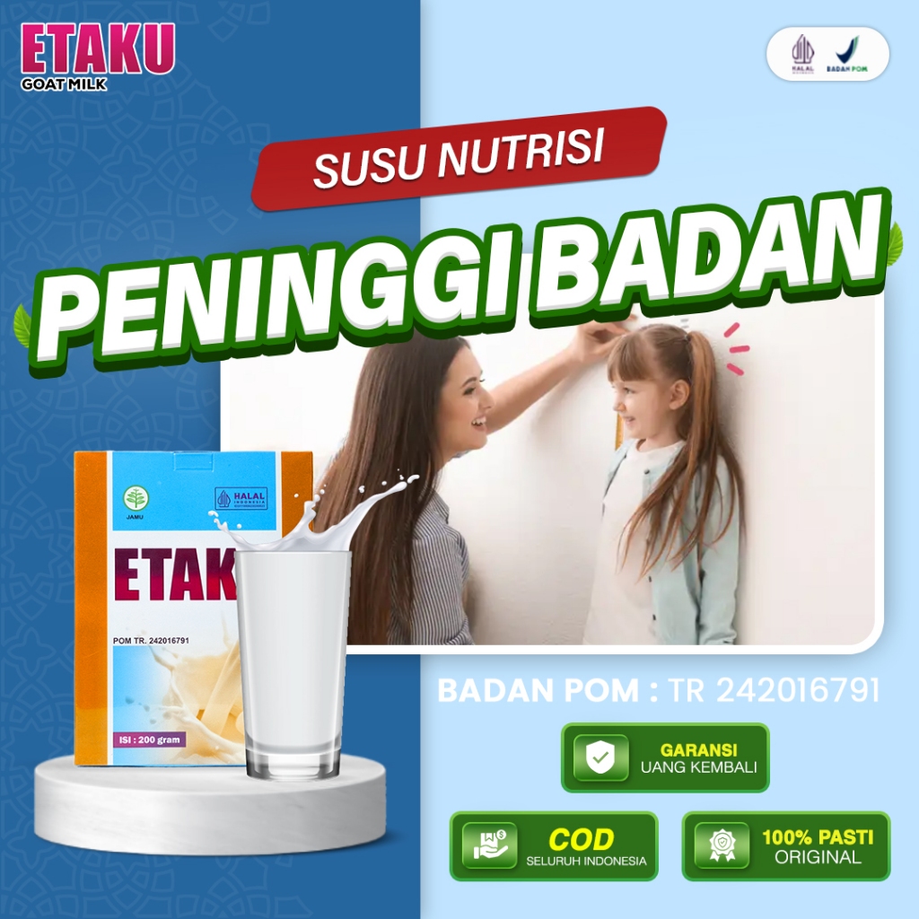 

Etaku Susu Kalsium Peninggi Badan Anak Bahan Dasar Susu Kambing Etawa Murni Sudah Bpom & Halal MUI