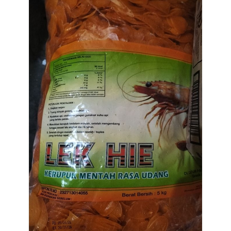 

KERUPUK MENTAH RASA UDANG LEK HIE KEMASAN 5KG