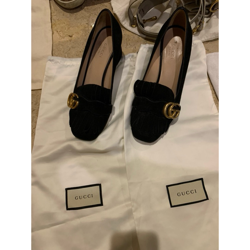 Gucci Marmont Platform Heels Black Suede