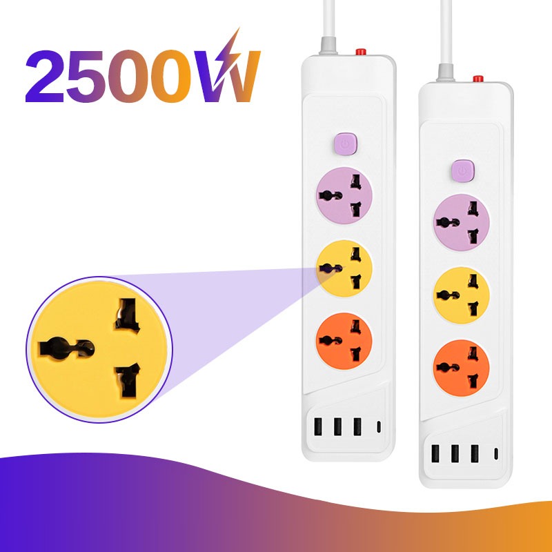 WWEISHOP Stop Kontak Colokan Listrik 3 Ways Colokan Panjang T313PD 3SOKET+3USB+1TYPE C+1-SAKLAR Powe