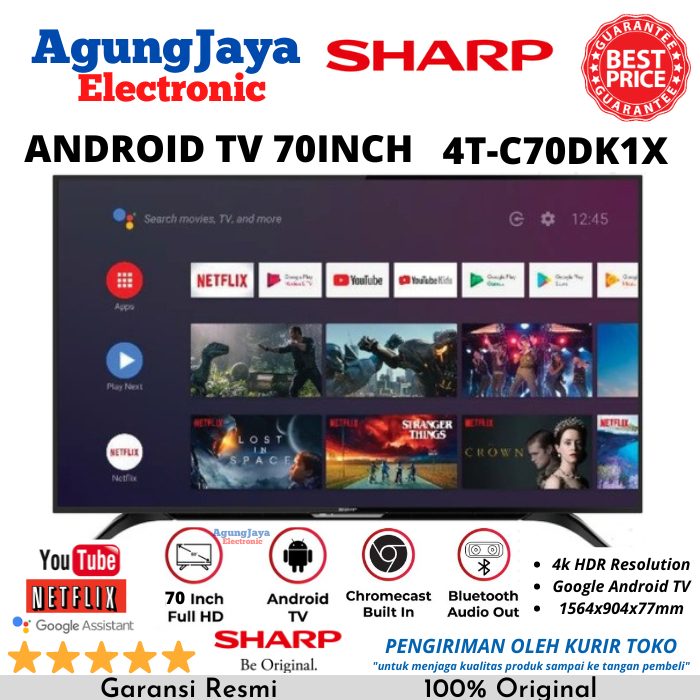 ANDROID TV SHARP 4T-C70DK1X GOOGLE TV 70 INCH UHD 4K FRAMELESS (CILEGON SERANG)