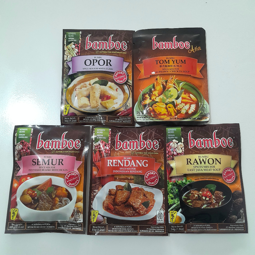 

BAMBOE bumbu tomyum,rendang,semur,opor dan rawon