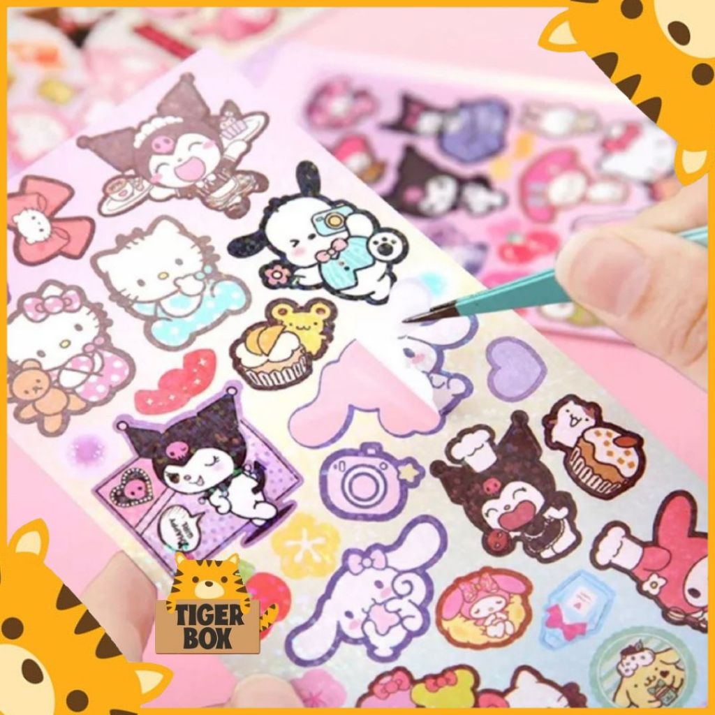 

New Sticker Aesthetic Sanrio Premium Glossy Blink Cinnamoroll Kuromi Melody Pochacco Pompom Purin Hello Kitty