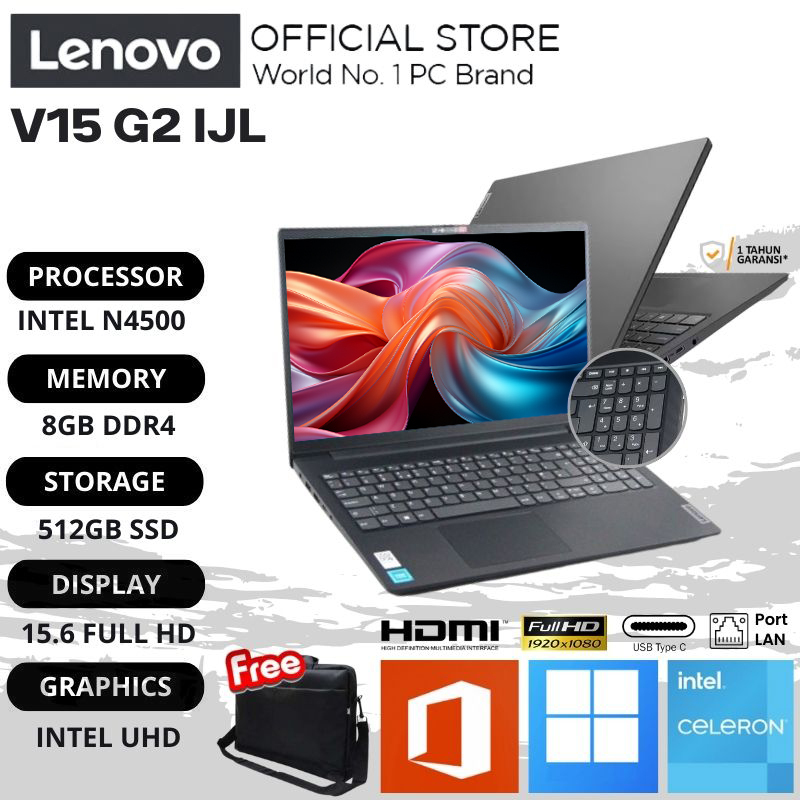 Promo Laptop Baru Lenovo V15 G2 IJL N4500 RAM 8GB SSD 512GB 15.6" FHD Windows