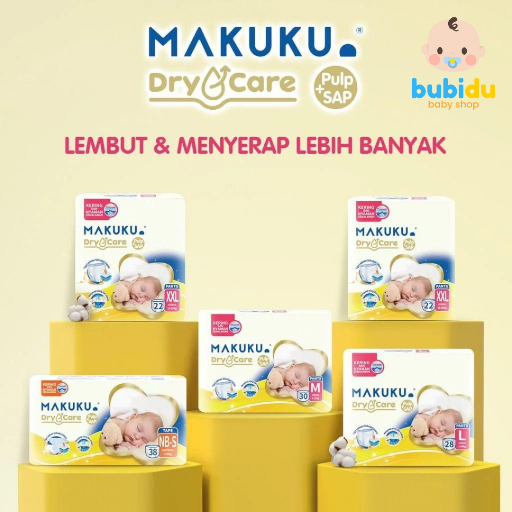 MAKUKU Diapers Dry Care NBS38 M30 L28 XL24 XL22 | Jumbo NBS54 M48 L44 XL36 XXL34 Pempers Popok Bayi