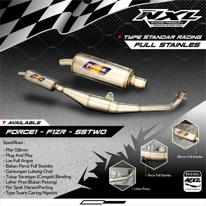 KNALPOT STANDAR RACING FULL STENLIS SUARA GARING GEMRINCING ORIGINAL NXL