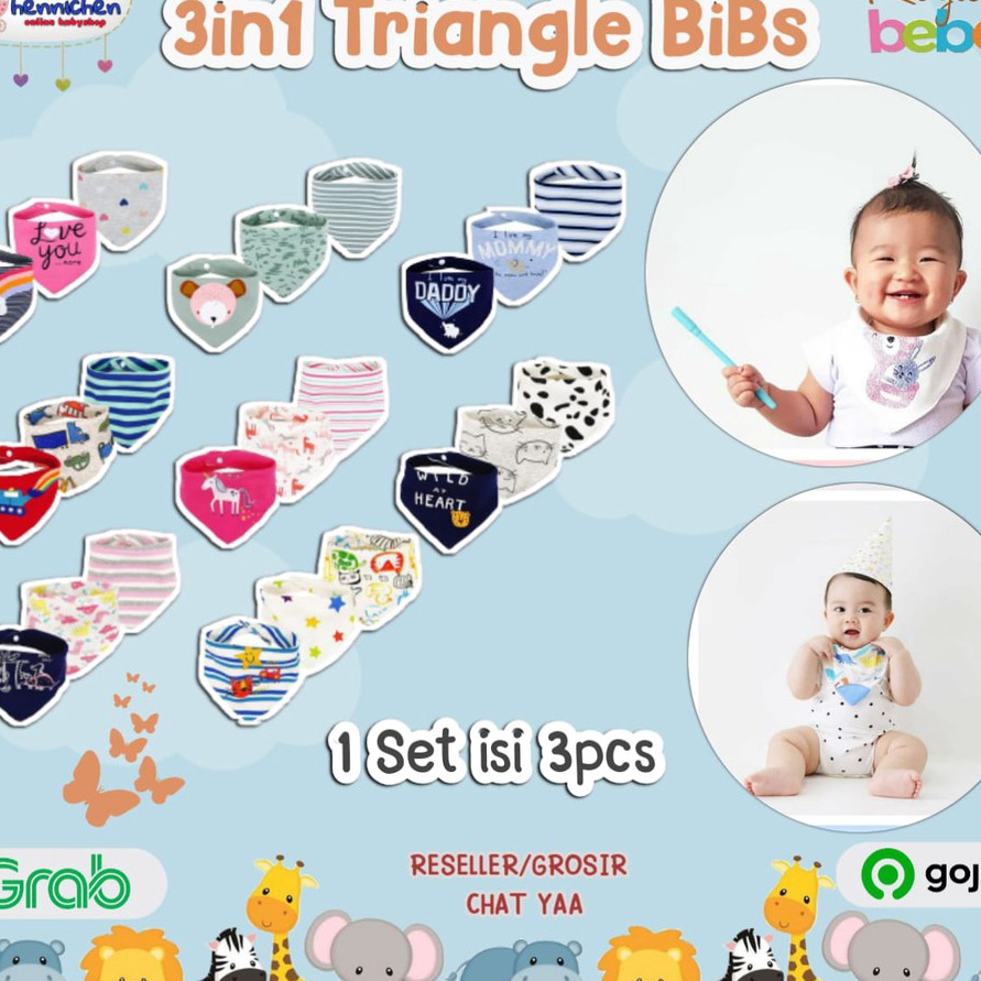 Hemat Royale Bebe 3 in 1 Bib segitiga 3 Pcs bib bayi slabber bayi celemek bayi isi 3 PCS
