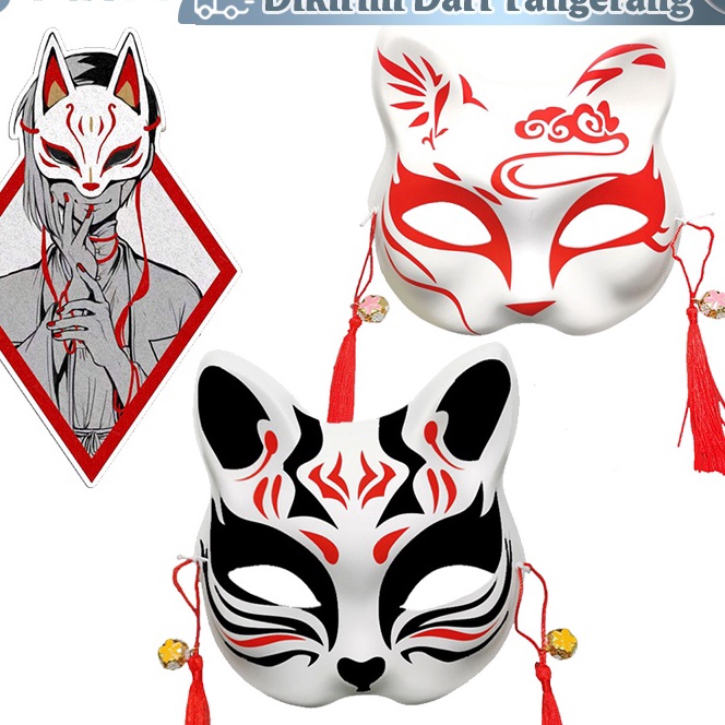 Terbatas Jepang Kitsune Mask Topeng Kitsune Topeng Cosplay Festival Mask Halloween HalfFace Cosplay 
