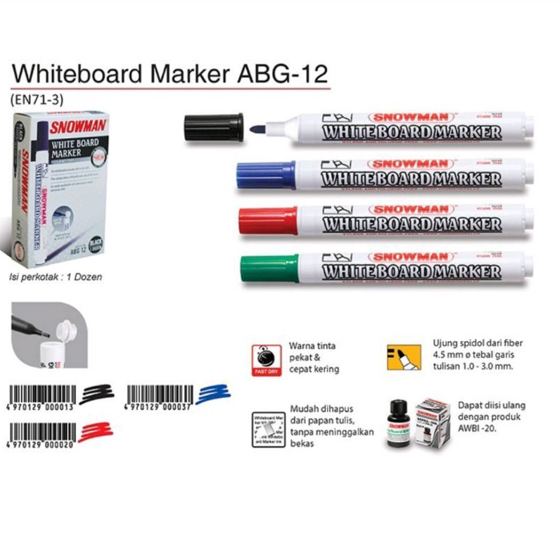 

KODE G6Z6 Spidol Whiteboard Marker Snowman ABG 12 1pak12pcs
