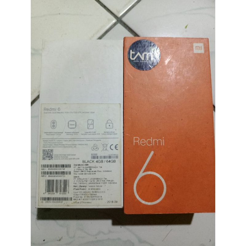 dus box redmi 6 original bekas hp. buat yg membutuhkan. imei bisa pesen