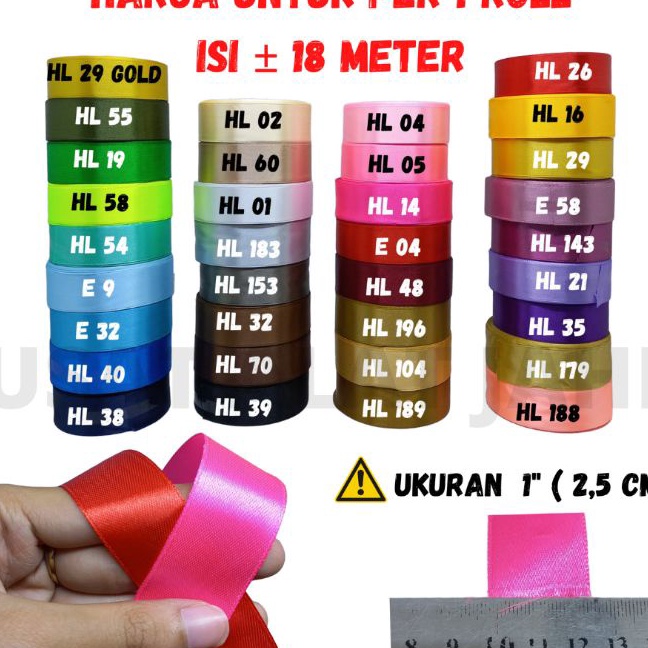 

Termurah PITA RIBBON HIAS KADO SATIN SATEN POLOS AKSESORIS BAJU IKAT RAMBUT KECIL 1 INCH 25 CM PER 1 ROLL