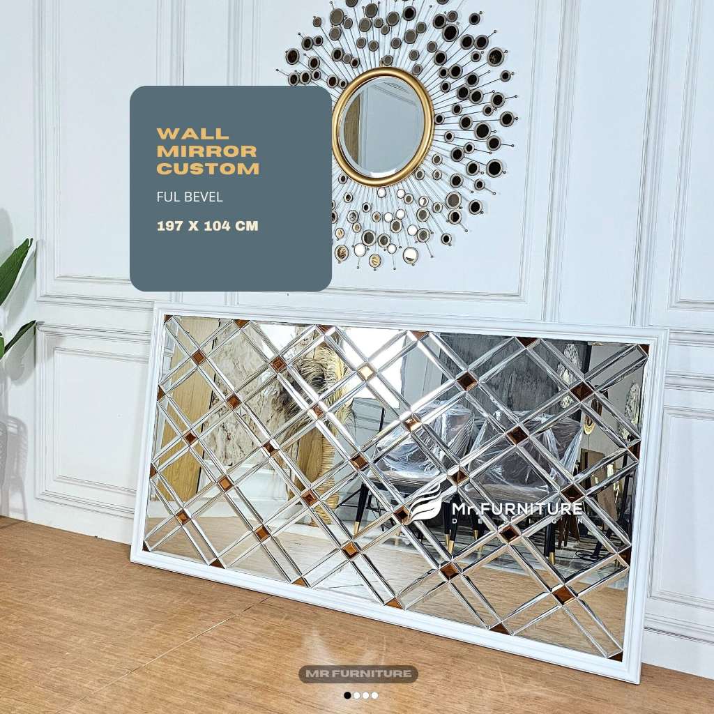 cermin dinding bevel frame putih 104x197 cm