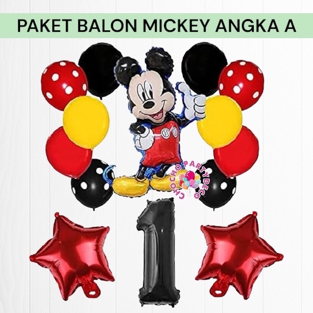 Paket Balon MICKEY MOUSE Angka A / Dekorasi Ulang Tahun Mickey Mouse